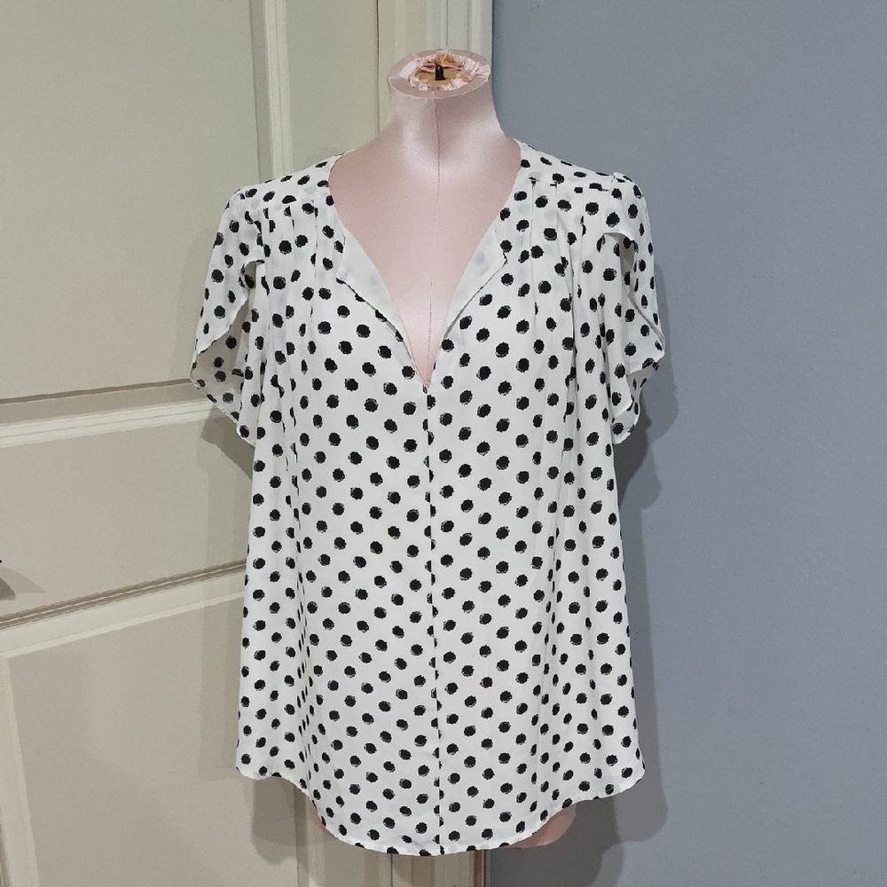41 Hawthorn Black and White Flutter Sleeve Blouse‎